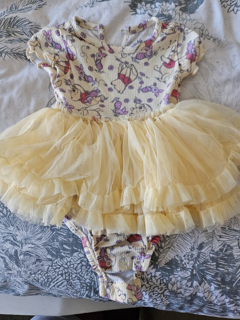 Kids Winnie The Pooh One-Piece Tulle Tutu Bodysuit in Yellow
